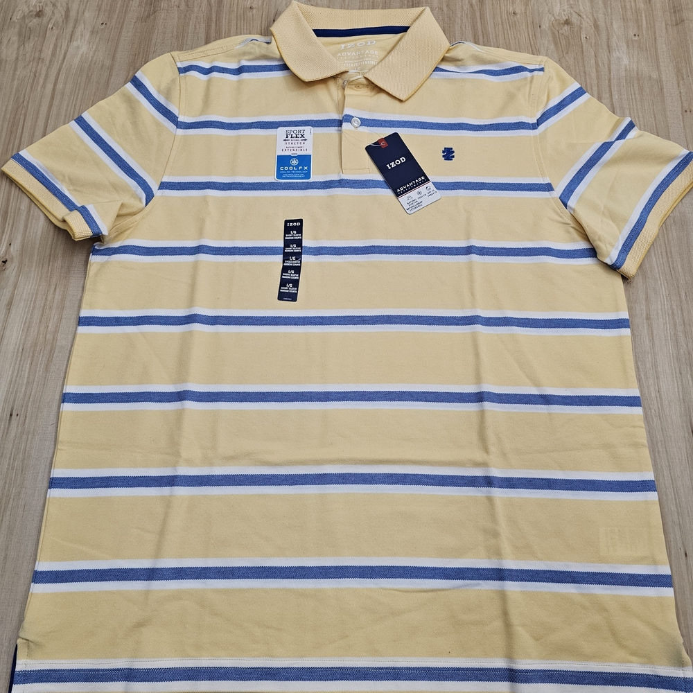 Izod Spirt Flex Yellow and Blue Striped Polo Shirt